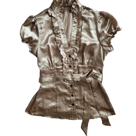 Bcx polka dot girls satin short sleeve blouse - Picture 2 of 6